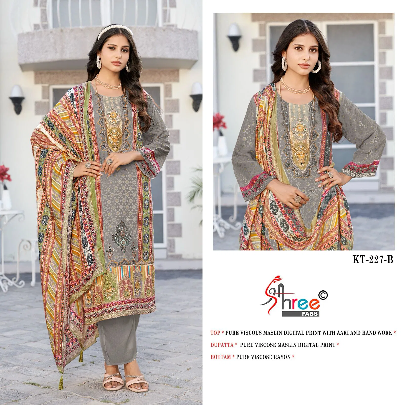 Kt 227 by Shree Viscose Maslin Digital Printed Salwar Suits Exporters In India